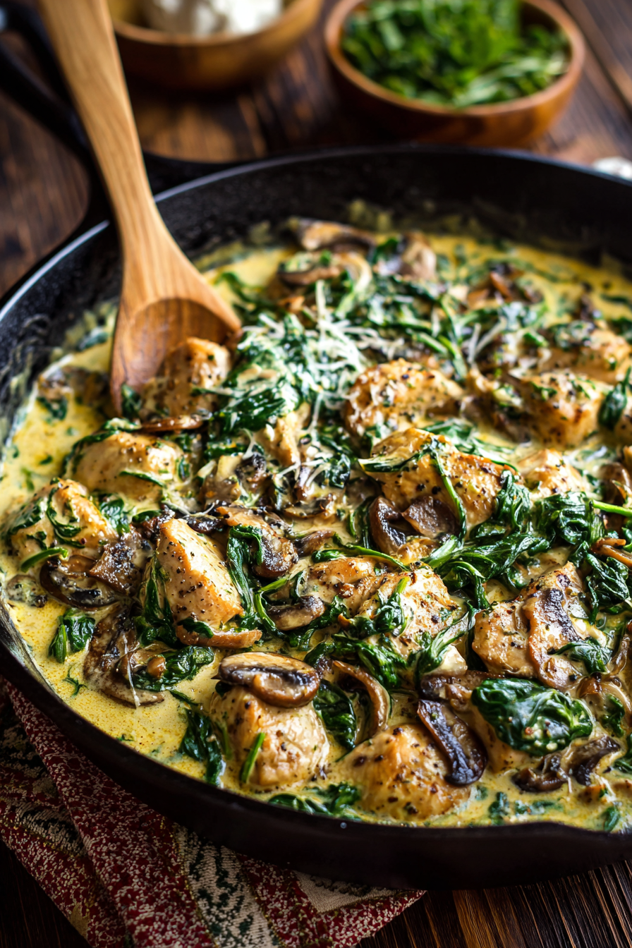 Creamy Chicken Mushroom Spinach Skillet image 2
