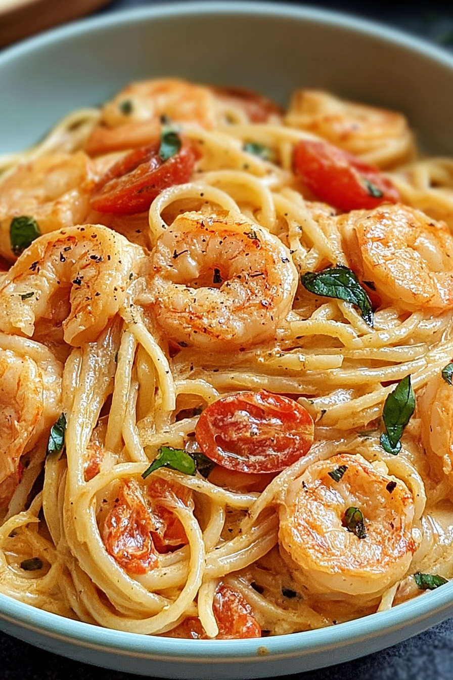 Spaghetti with shrimp in cream cheese sauce image 2