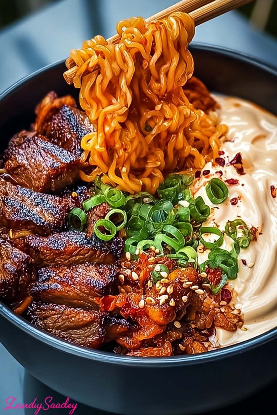 Spicy Korean Ramen with Grilled Beef & Creamy sauce image 2