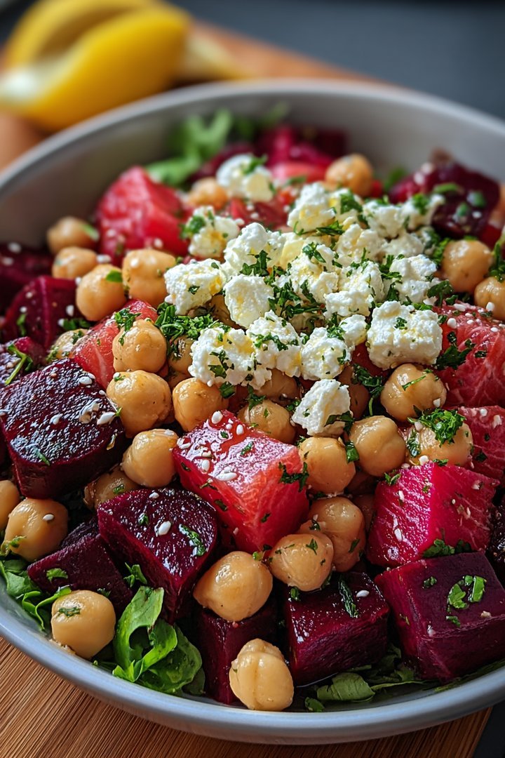 Chickpea Beet Feta Salad with Lemon-Garlic Vinaigrette – A Vibrant & Flavorful Delight image 2