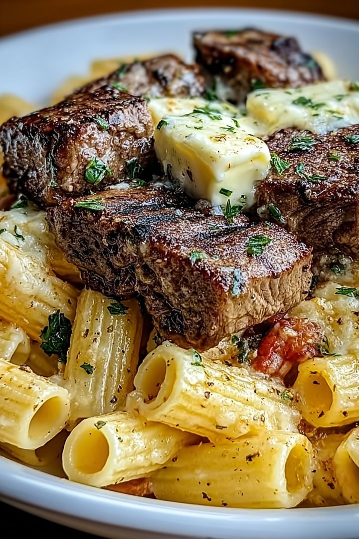 Garlic Butter Steak Tips with Cheesy Rigatoni image 2