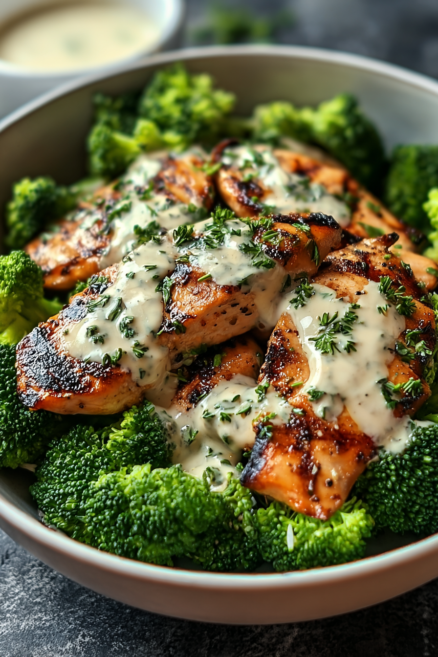 Grilled Chicken & Broccoli Bowls with Creamy Garlic Sauce image 2