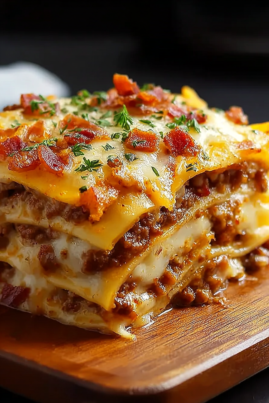 Parmesan Garlic Turkey Beef bacon Cheeseburger Lasagna Recipe image 2