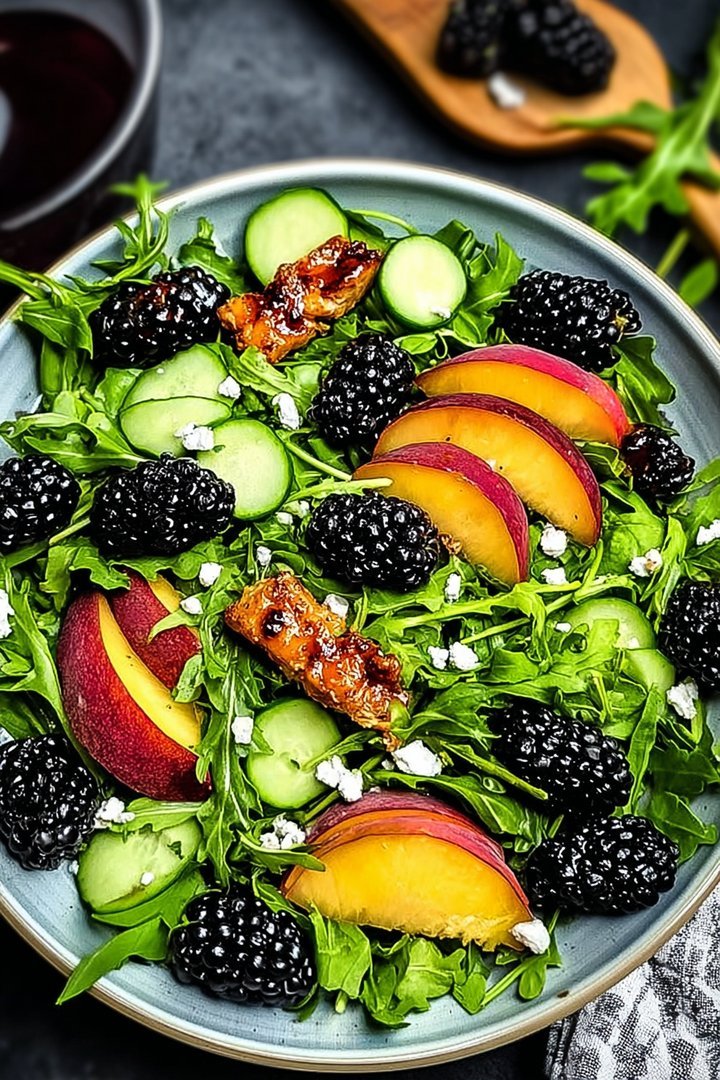 Blackberry Peach Arugula Salad with Honey Lime Dressing image 2