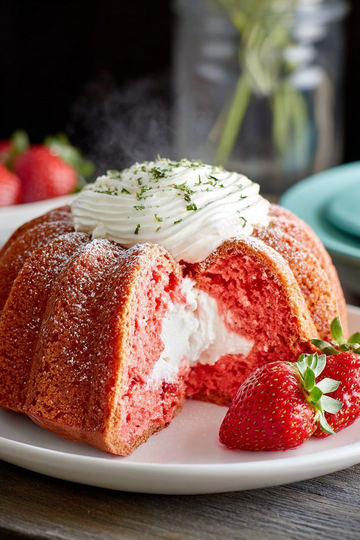 Strawberry Bundt Cake with Marshmallow Cream Filling image 2