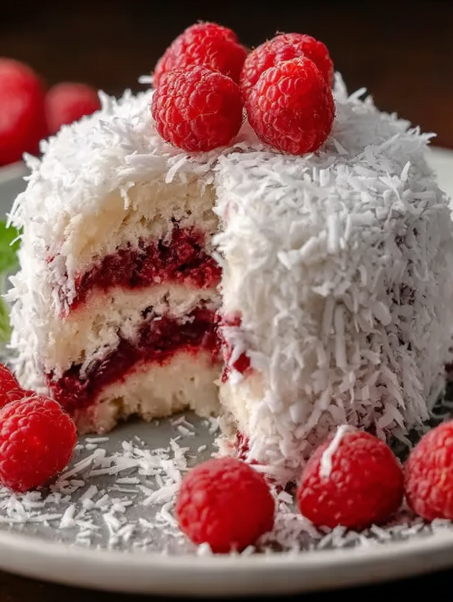 Raspberry Swirl Coconut Snowball Cake image 2